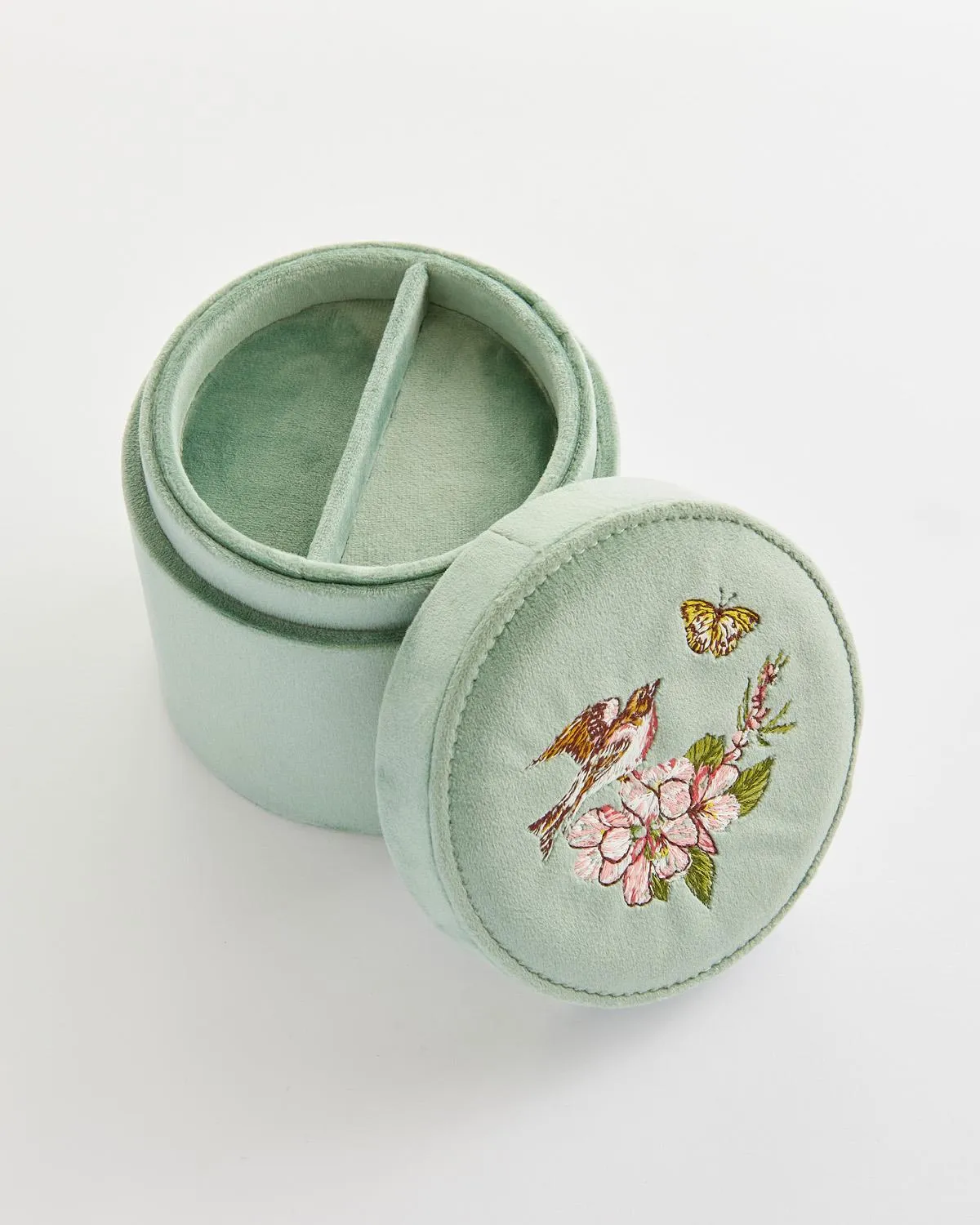 Morning Song Bird Embroidered Round Jewellery Box