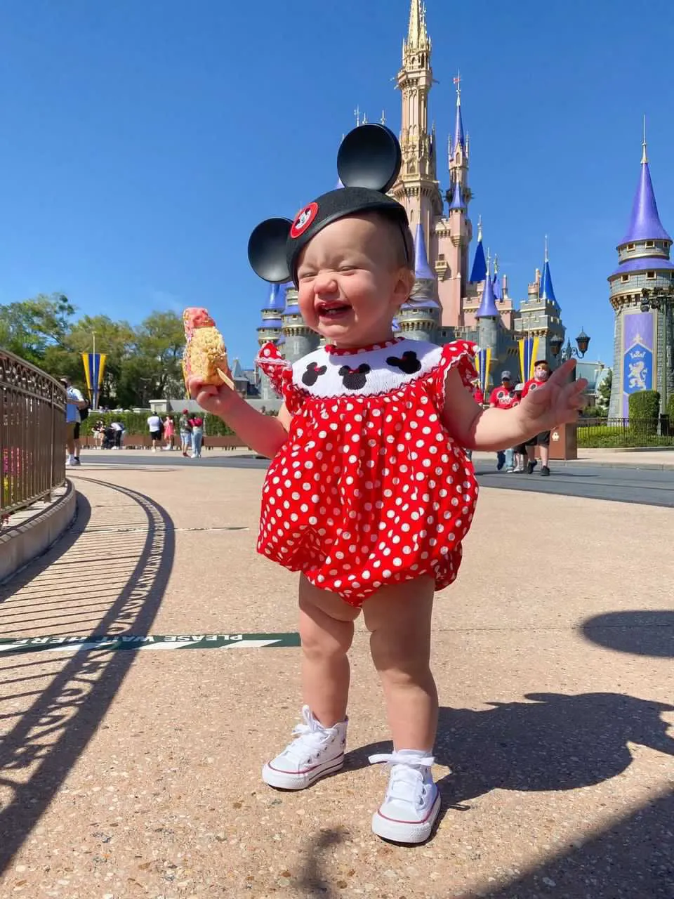 Mouse Ears Smocked Romper in Red Polka Dot