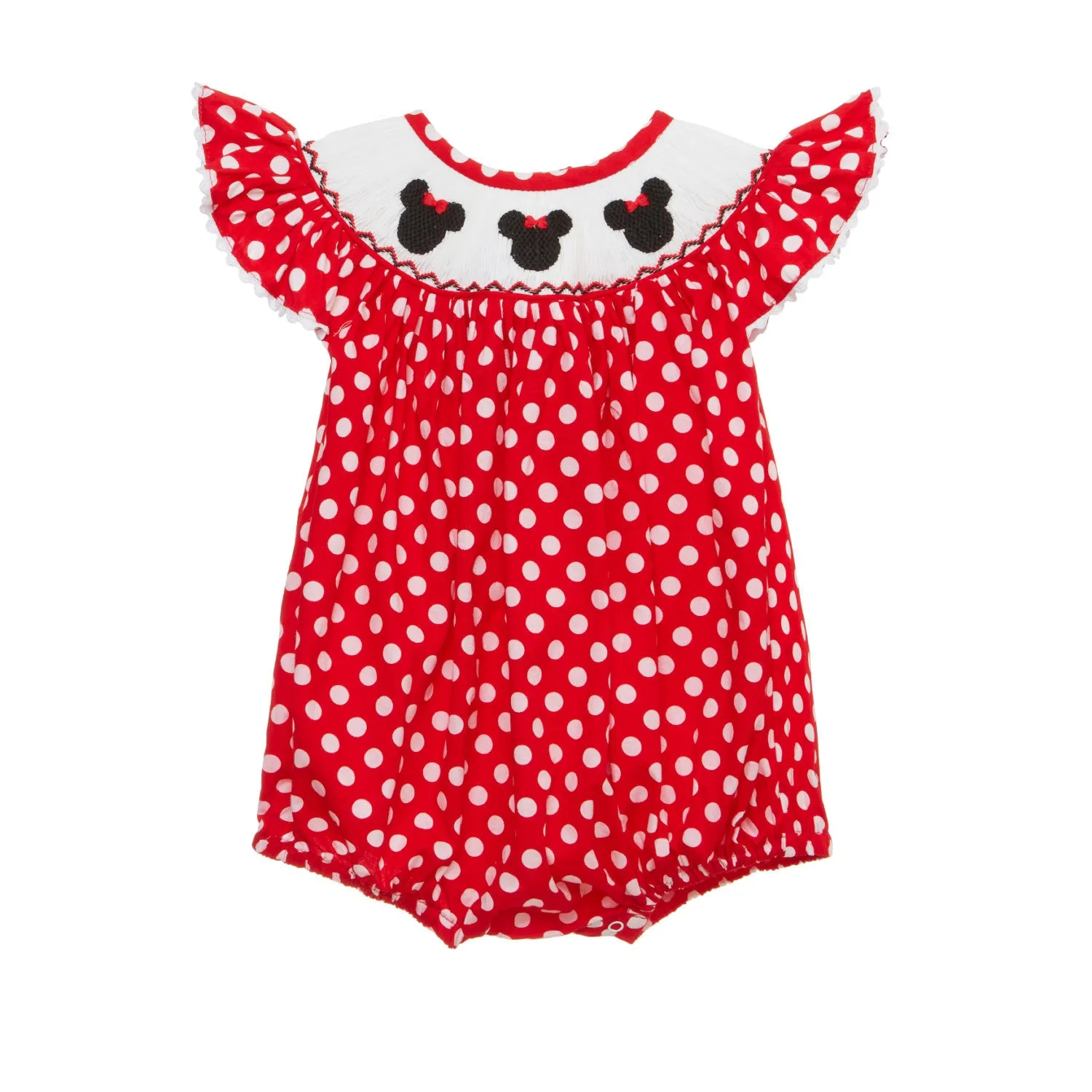 Mouse Ears Smocked Romper in Red Polka Dot