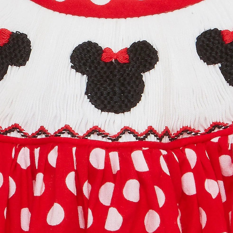 Mouse Ears Smocked Romper in Red Polka Dot