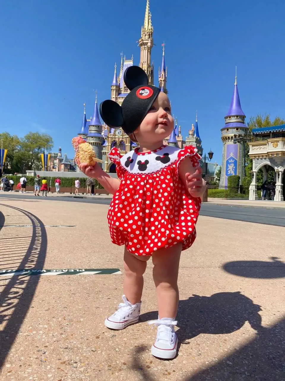 Mouse Ears Smocked Romper in Red Polka Dot