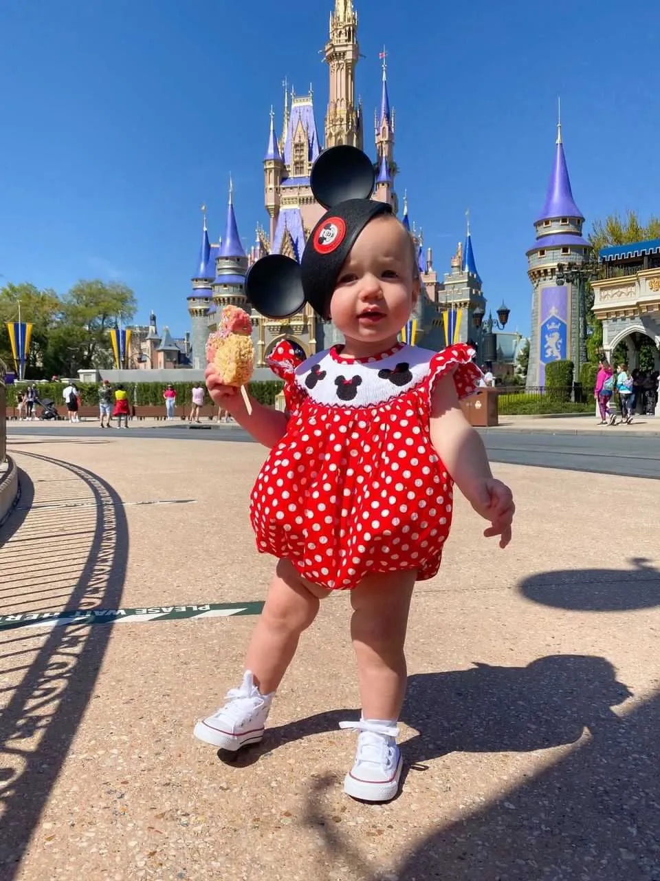 Mouse Ears Smocked Romper in Red Polka Dot