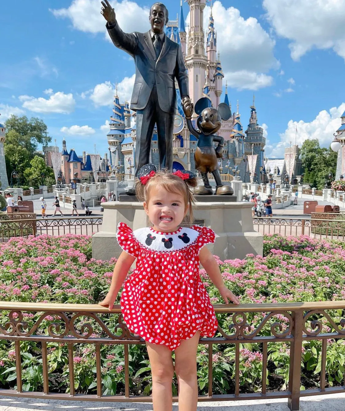 Mouse Ears Smocked Romper in Red Polka Dot