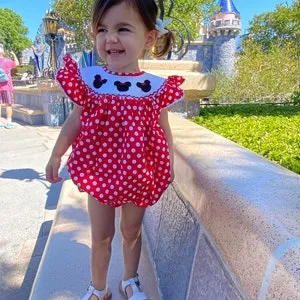 Mouse Ears Smocked Romper in Red Polka Dot