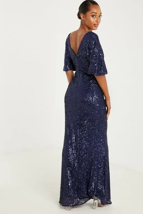 Navy Sequin Wrap Dress