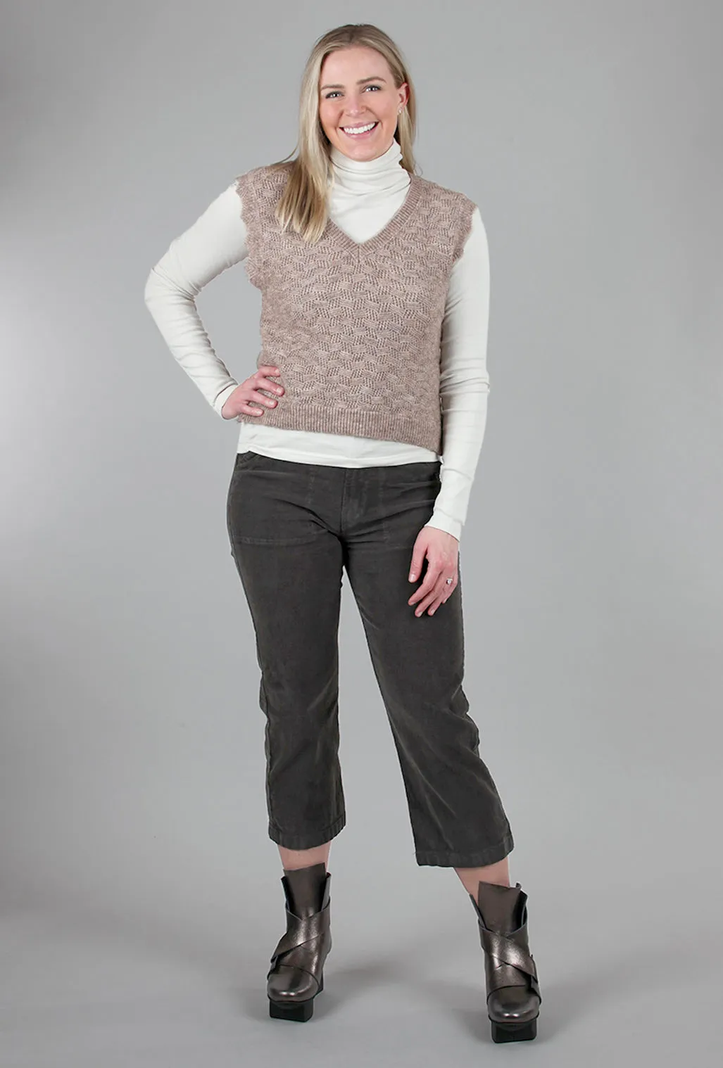 Neruda Scalloped Vest, Woodsmoke