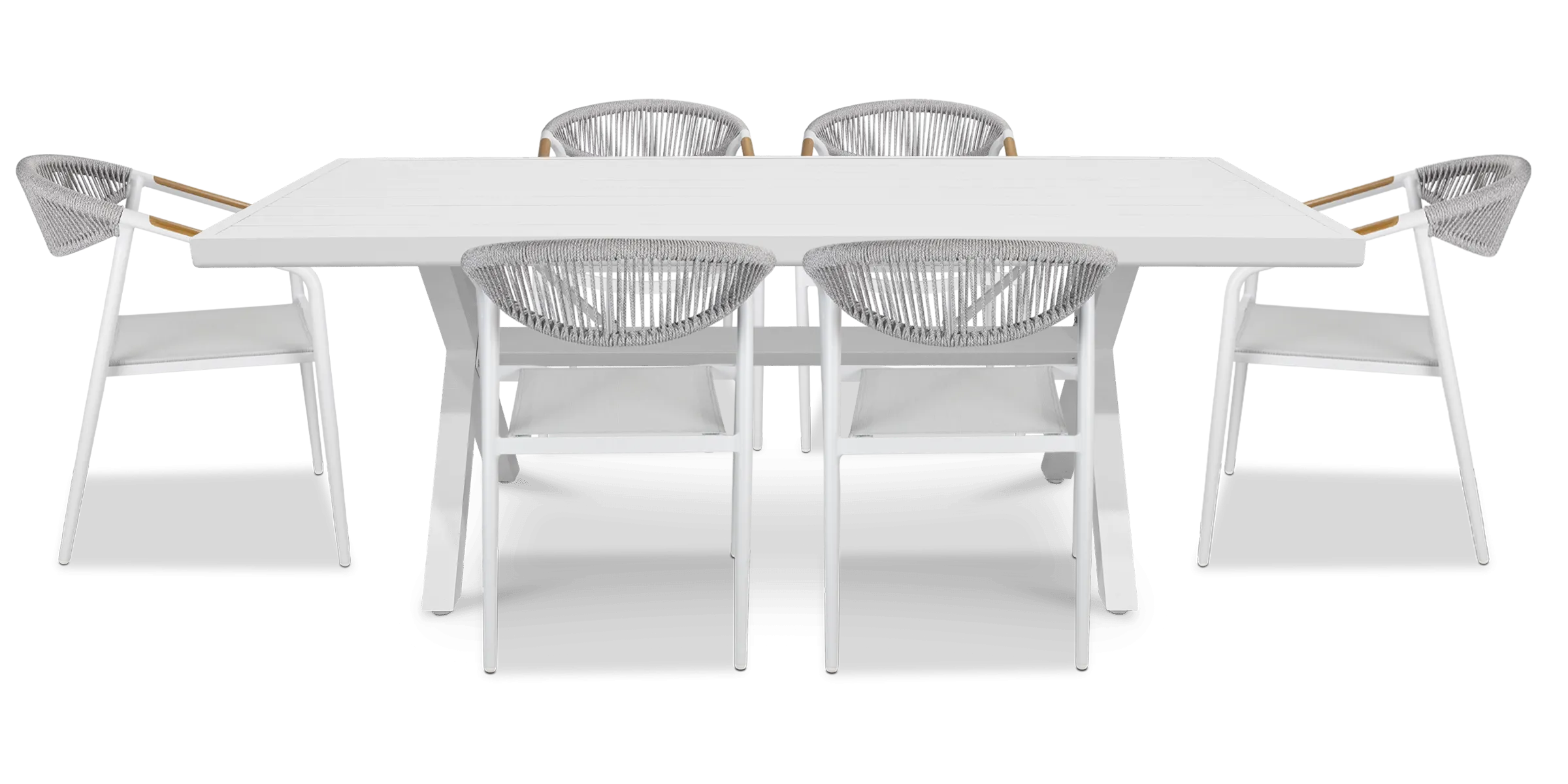 Noosa Rectangle 7 Piece Outdoor Setting in Arctic White with Rope Chairs