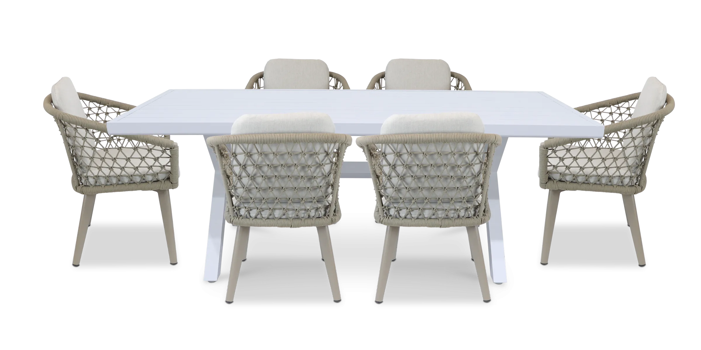 Noosa Rectangle 7 Piece Outdoor Setting in Arctic White with Rope Chairs