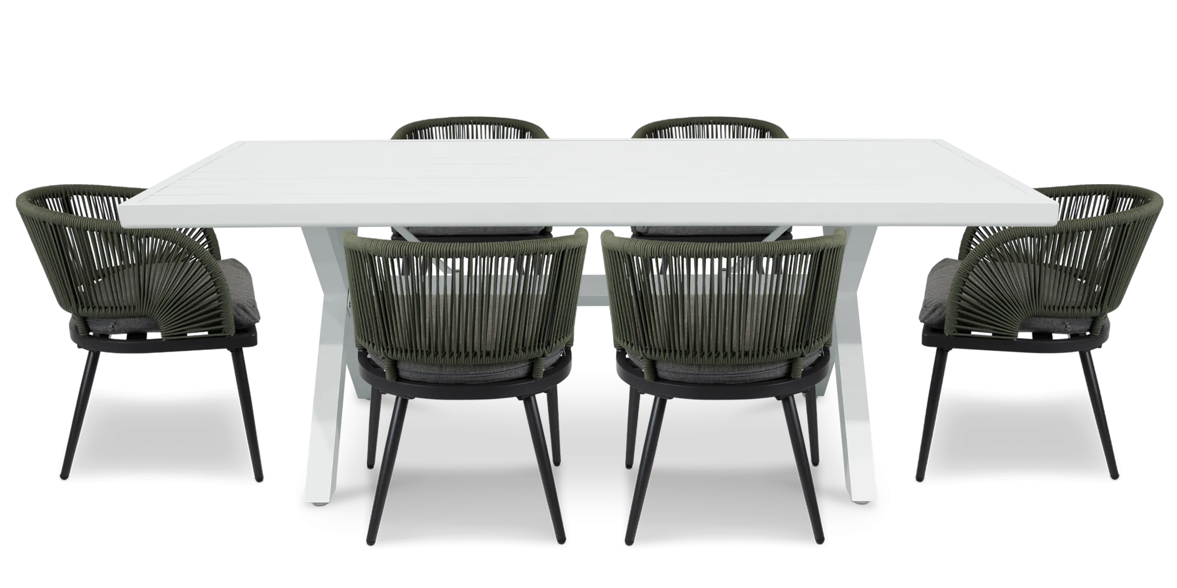 Noosa Rectangle 7 Piece Outdoor Setting in Arctic White with Rope Chairs