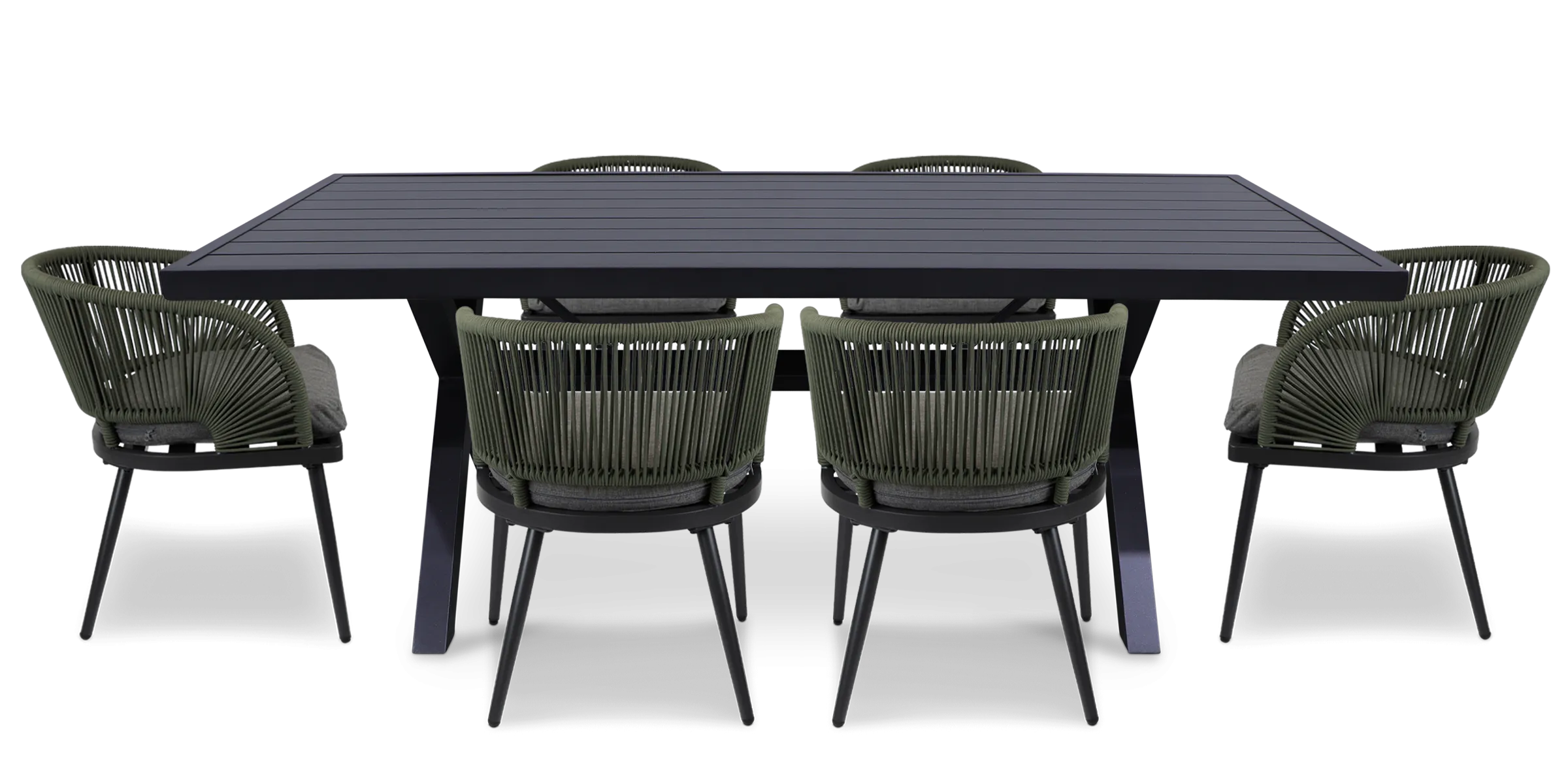 Noosa Rectangle 7 Piece Outdoor Setting in Gunmetal with Rope Chairs