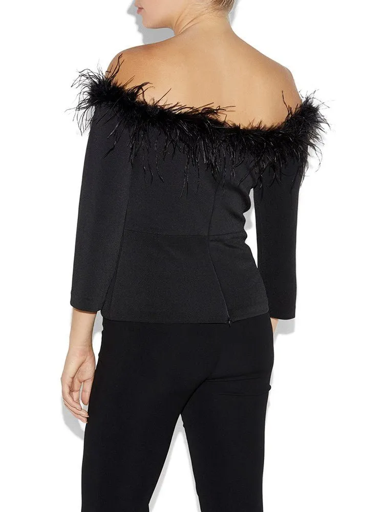 Orla Black Feather Trim Top