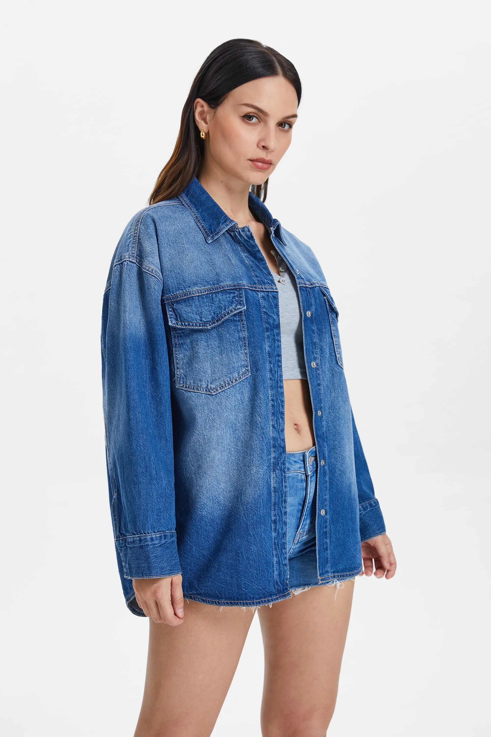 OVERSIZED DENIM SHIRT JACKET BYJ9018 SOFTY