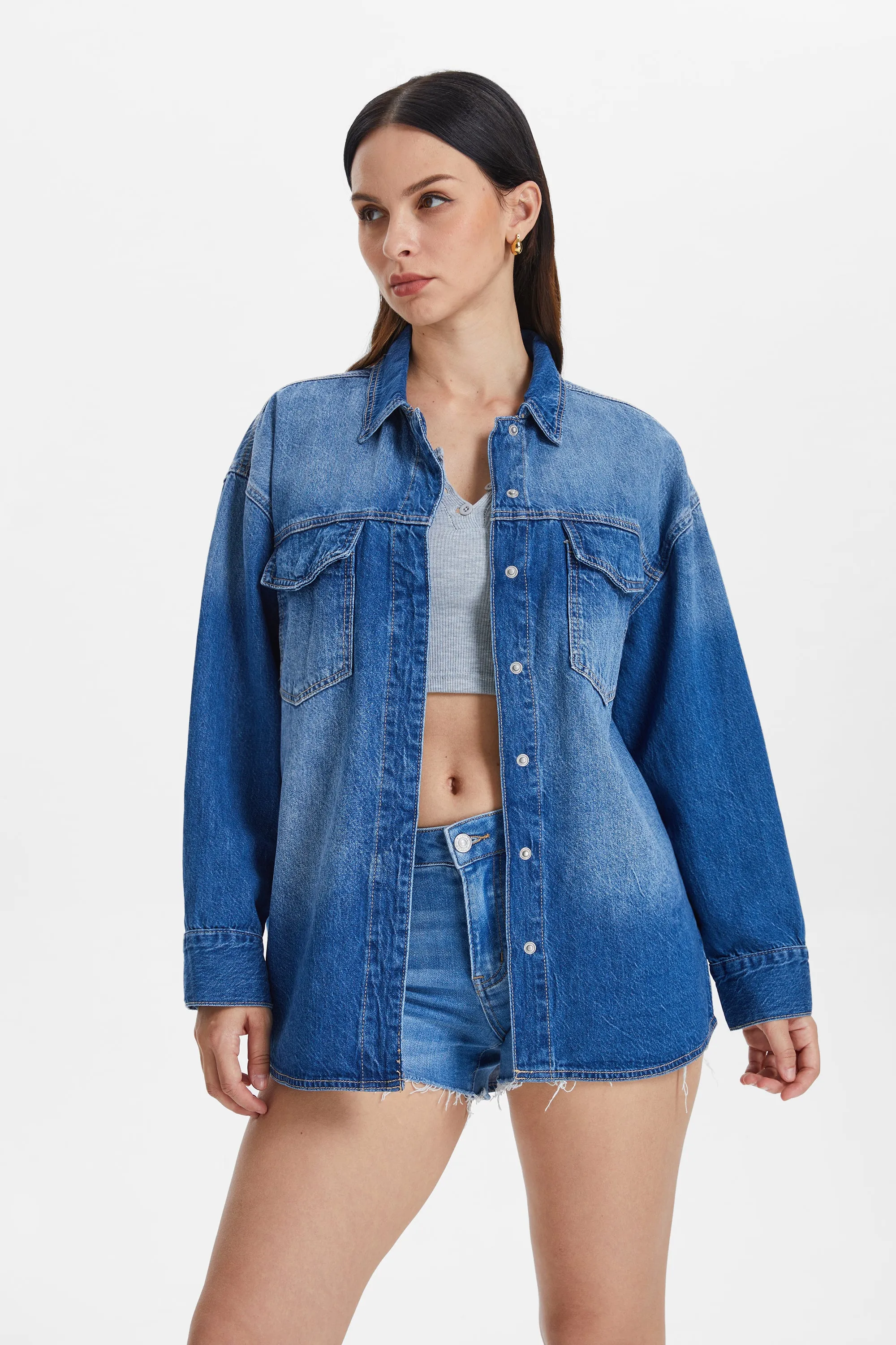 OVERSIZED DENIM SHIRT JACKET BYJ9018 SOFTY