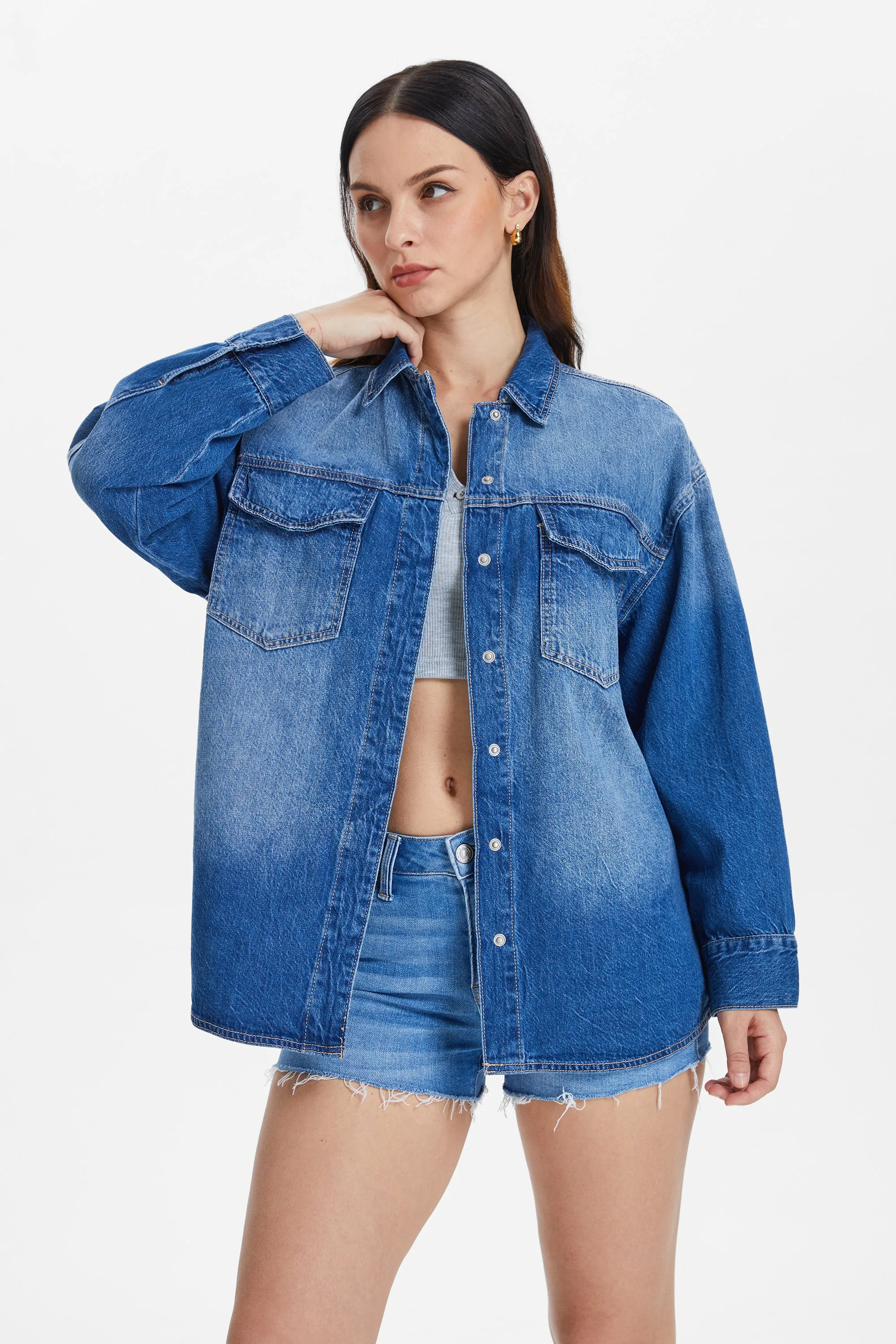 OVERSIZED DENIM SHIRT JACKET BYJ9018 SOFTY