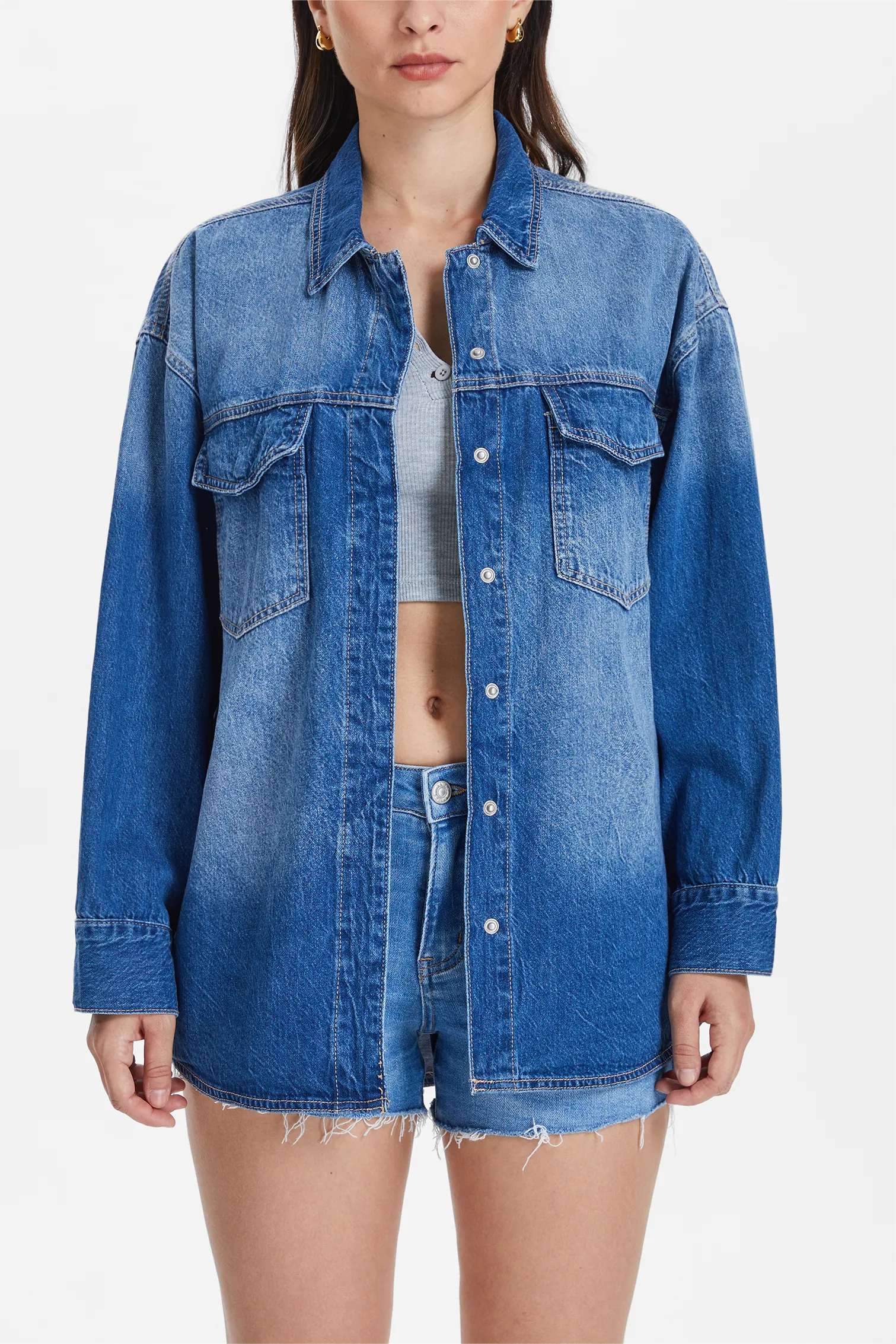 OVERSIZED DENIM SHIRT JACKET BYJ9018 SOFTY