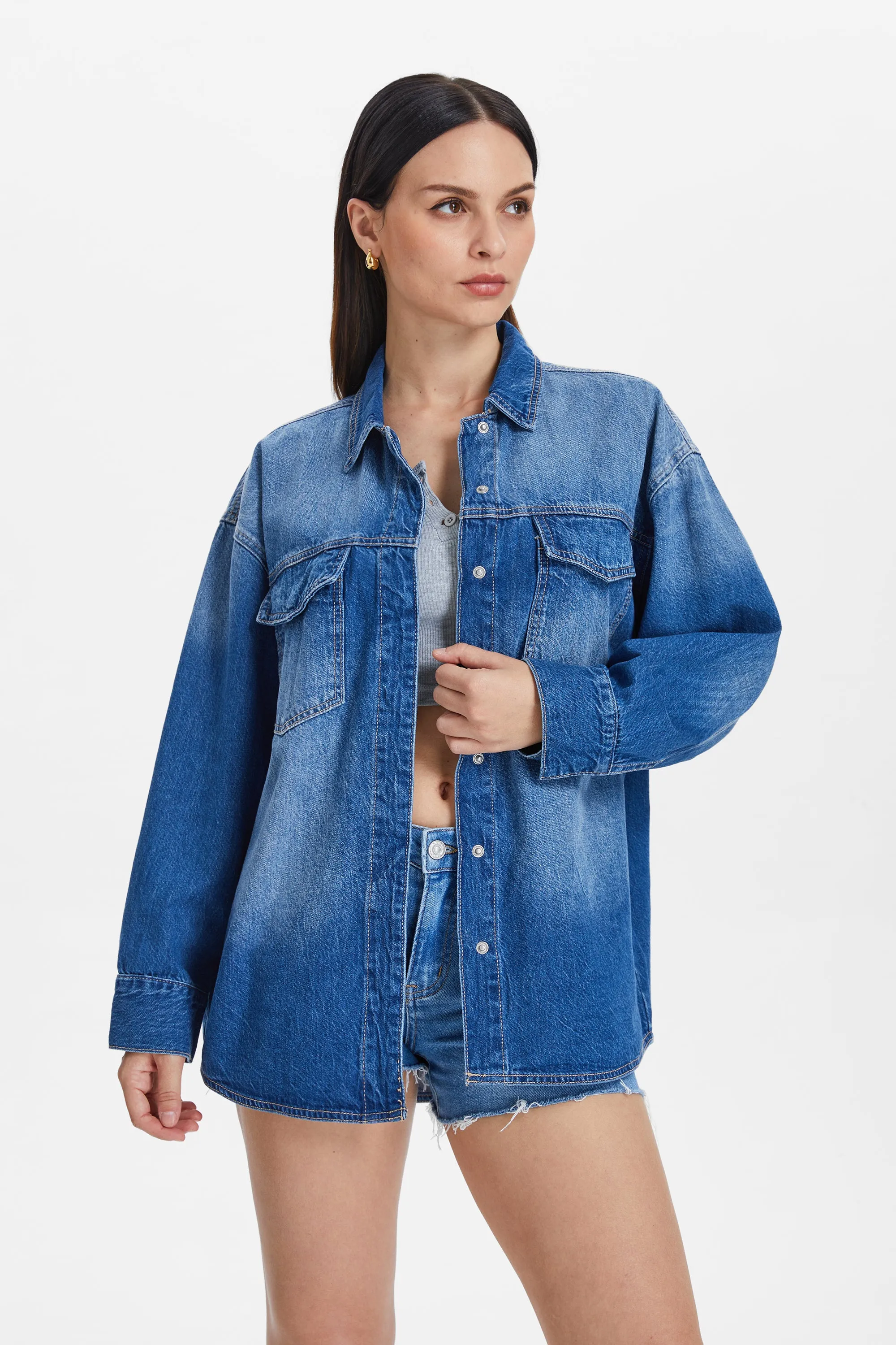 OVERSIZED DENIM SHIRT JACKET BYJ9018 SOFTY