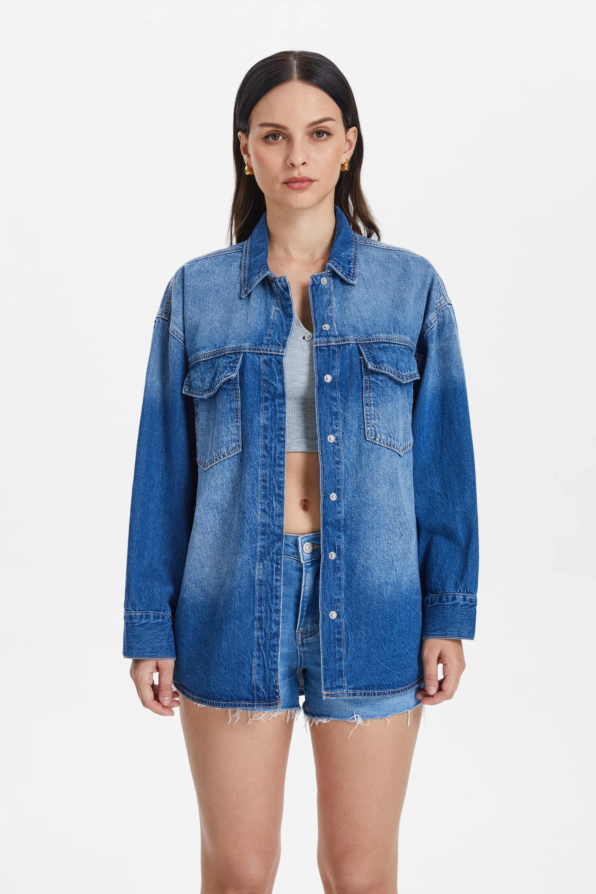 OVERSIZED DENIM SHIRT JACKET BYJ9018 SOFTY