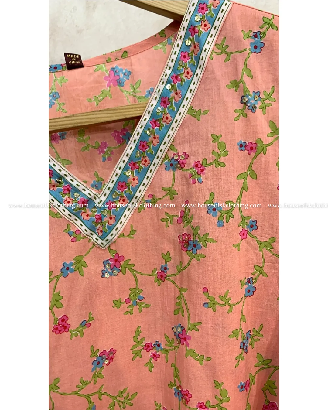 Peach Floral Cotton Printed Kurta Set