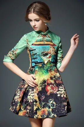 Peacock Print Jacquard Dress