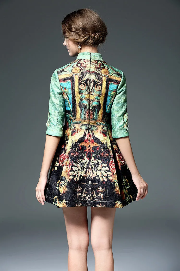 Peacock Print Jacquard Dress