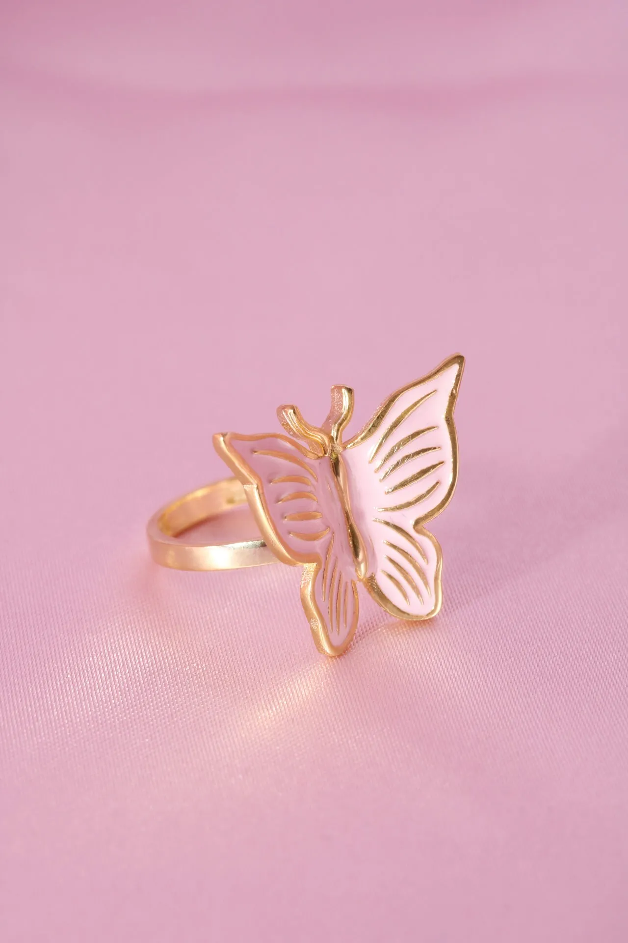 Pink Enamel Butterfly 925 Ring