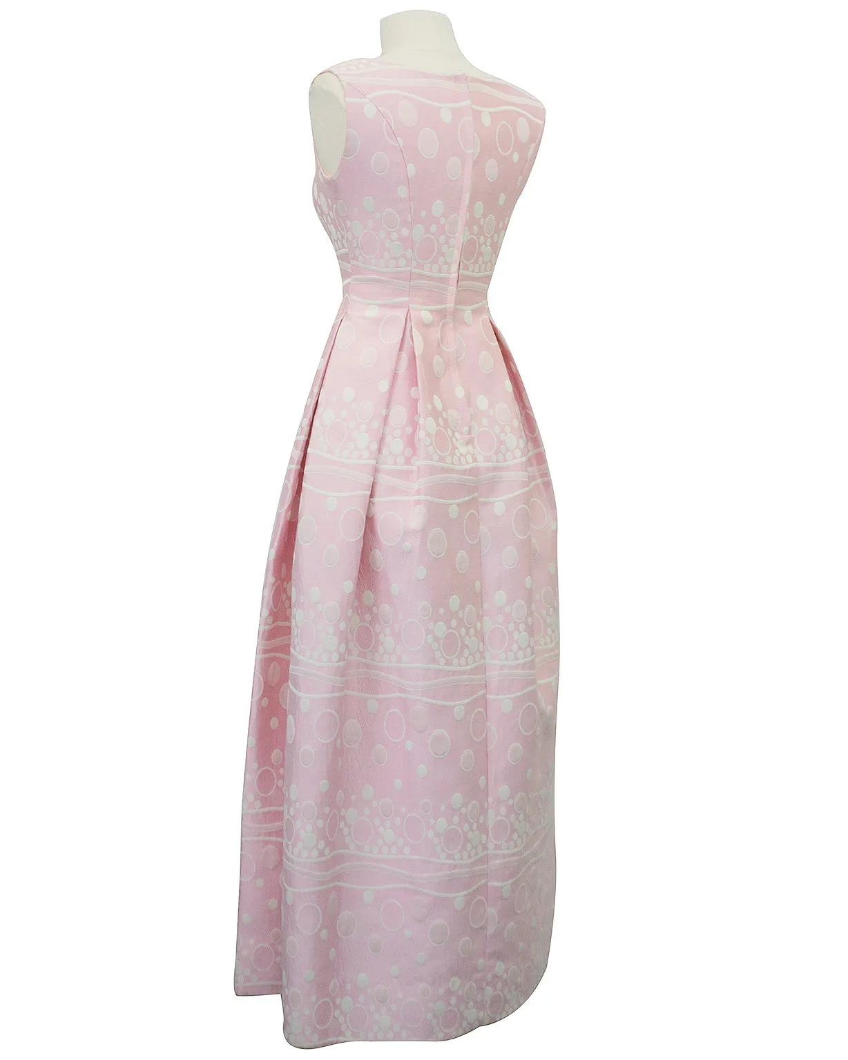 Pink Gown with White Bubble Print Brocade