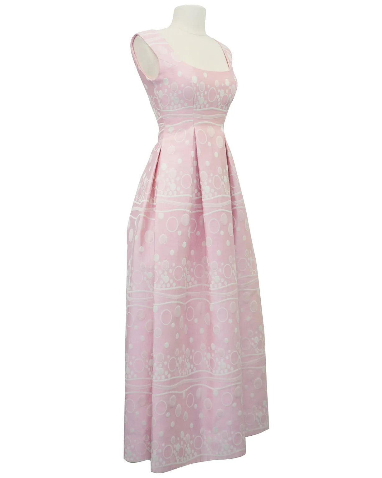 Pink Gown with White Bubble Print Brocade