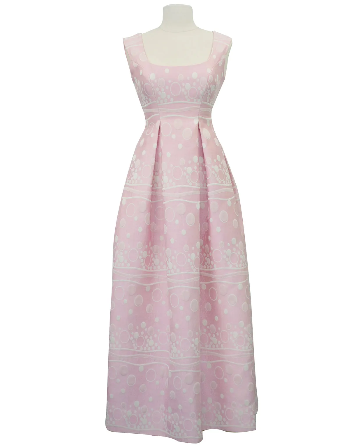 Pink Gown with White Bubble Print Brocade