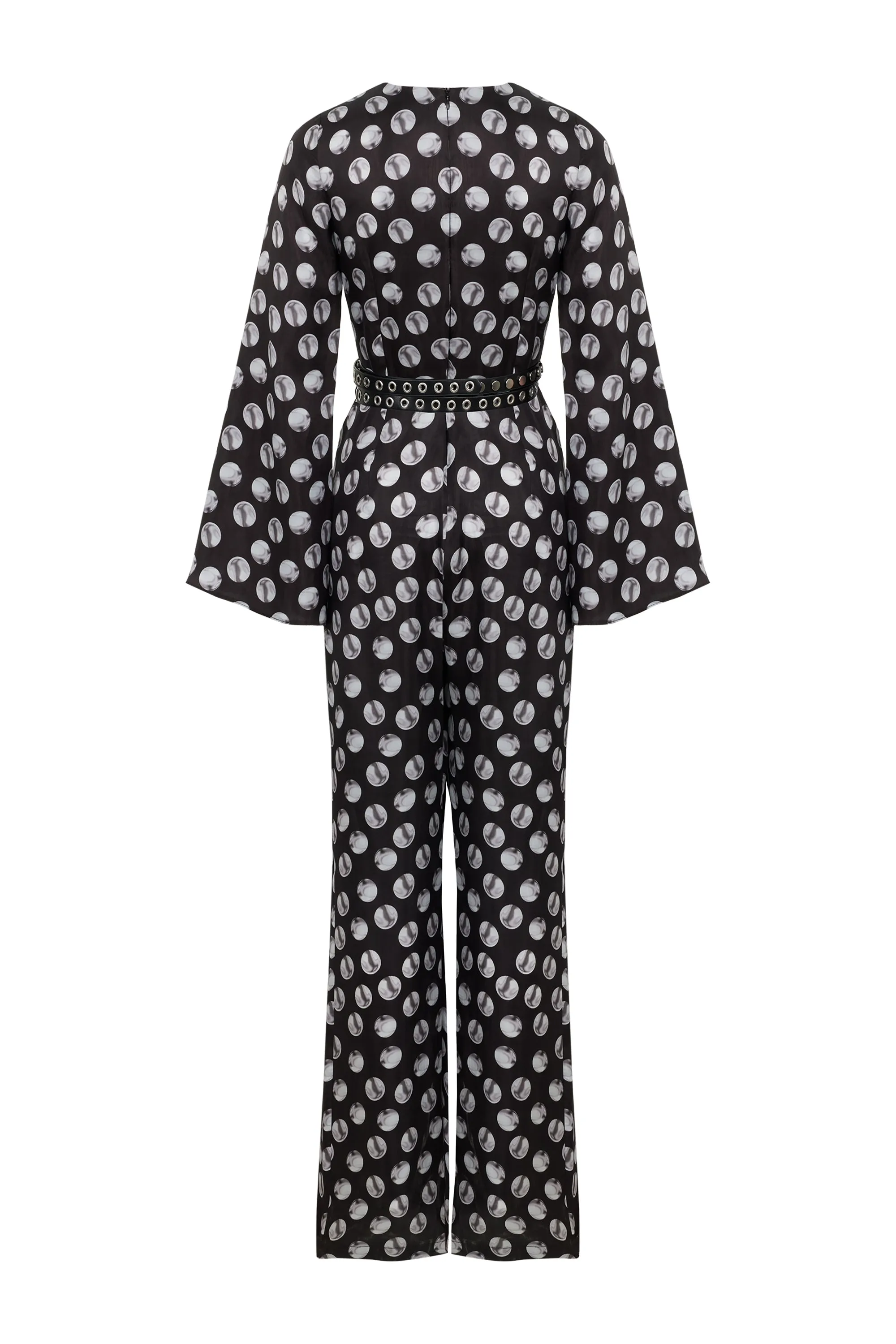 Printed V-Neck Belted Jumpsuit