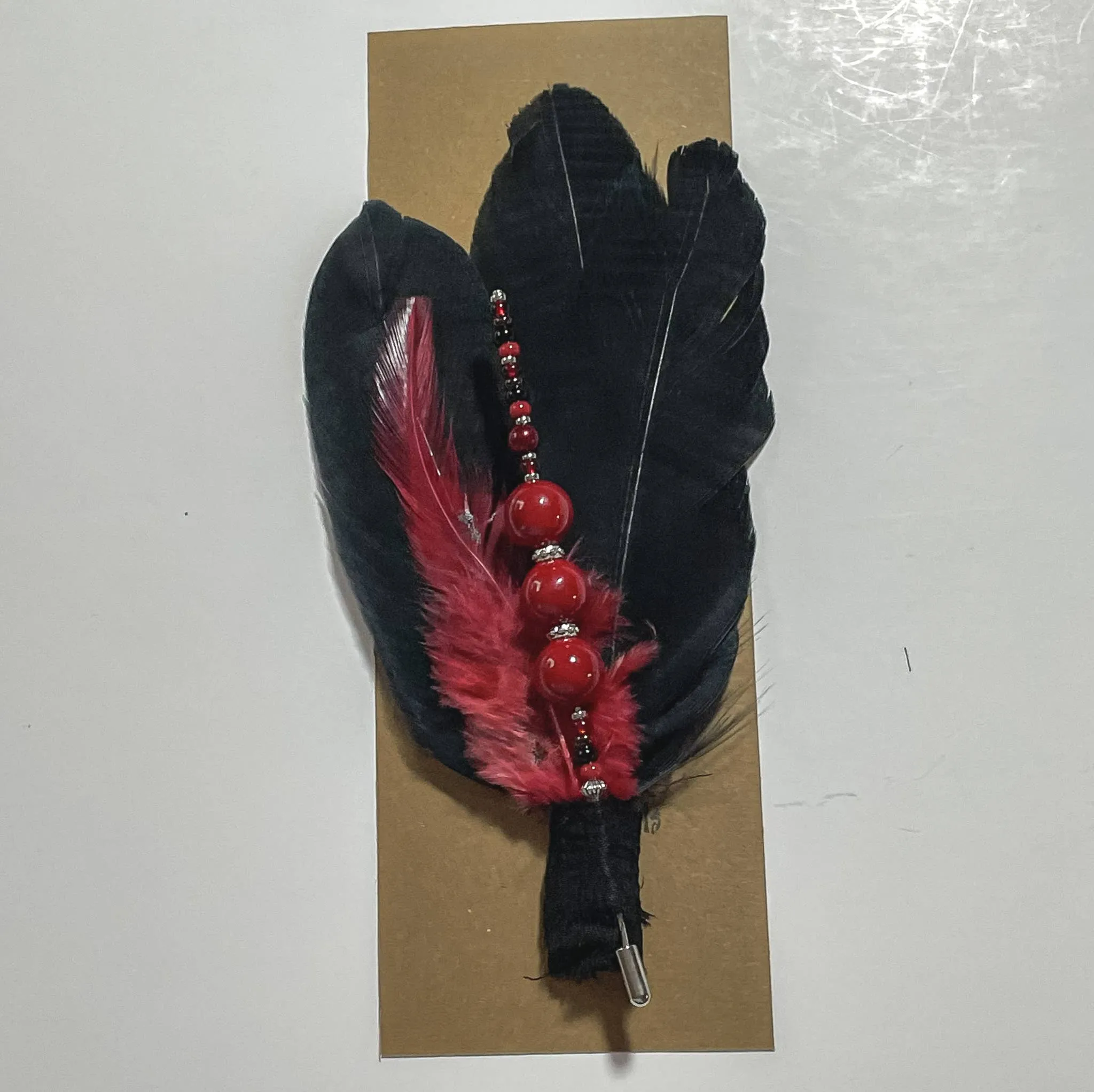 Red and Black Hat Pin Feather Combination