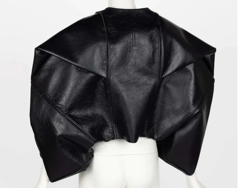 Rick Owens Lilies Sculptural Black Leather Jacket | 40 IT/4 US