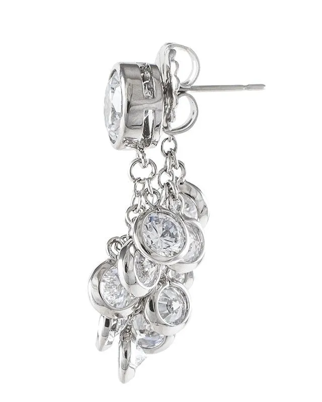 Round CZ Fringe Drop Earrings