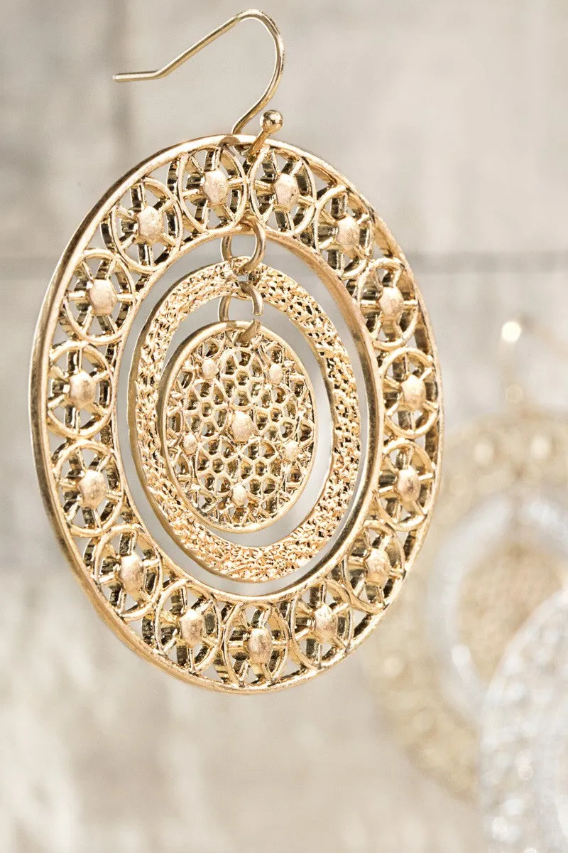 Round Filigree Hammered Metal Earrings