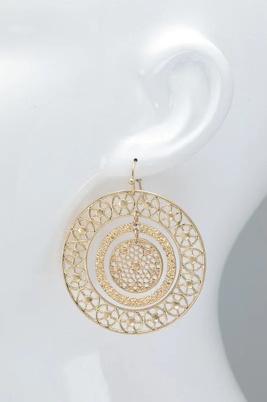 Round Filigree Hammered Metal Earrings