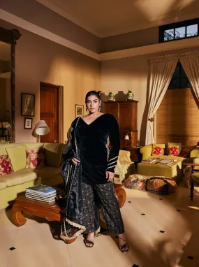 Rumi Black Embroidered Velvet Kurta Set