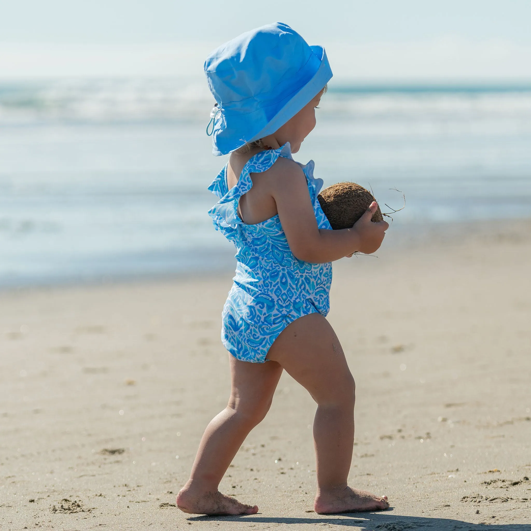 Santorini Blue Ruffle Shoulder Swimsuit