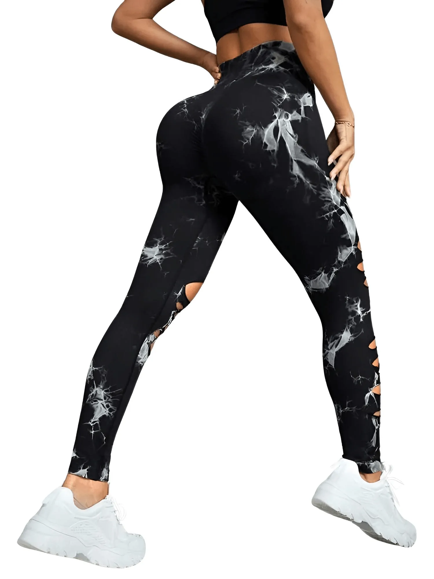 Sexy Ripped Tie Dye Leggings Women Seamless Leggings High Waist Hip Lifting Stretchy Sports Fitness Running Yoga Tights