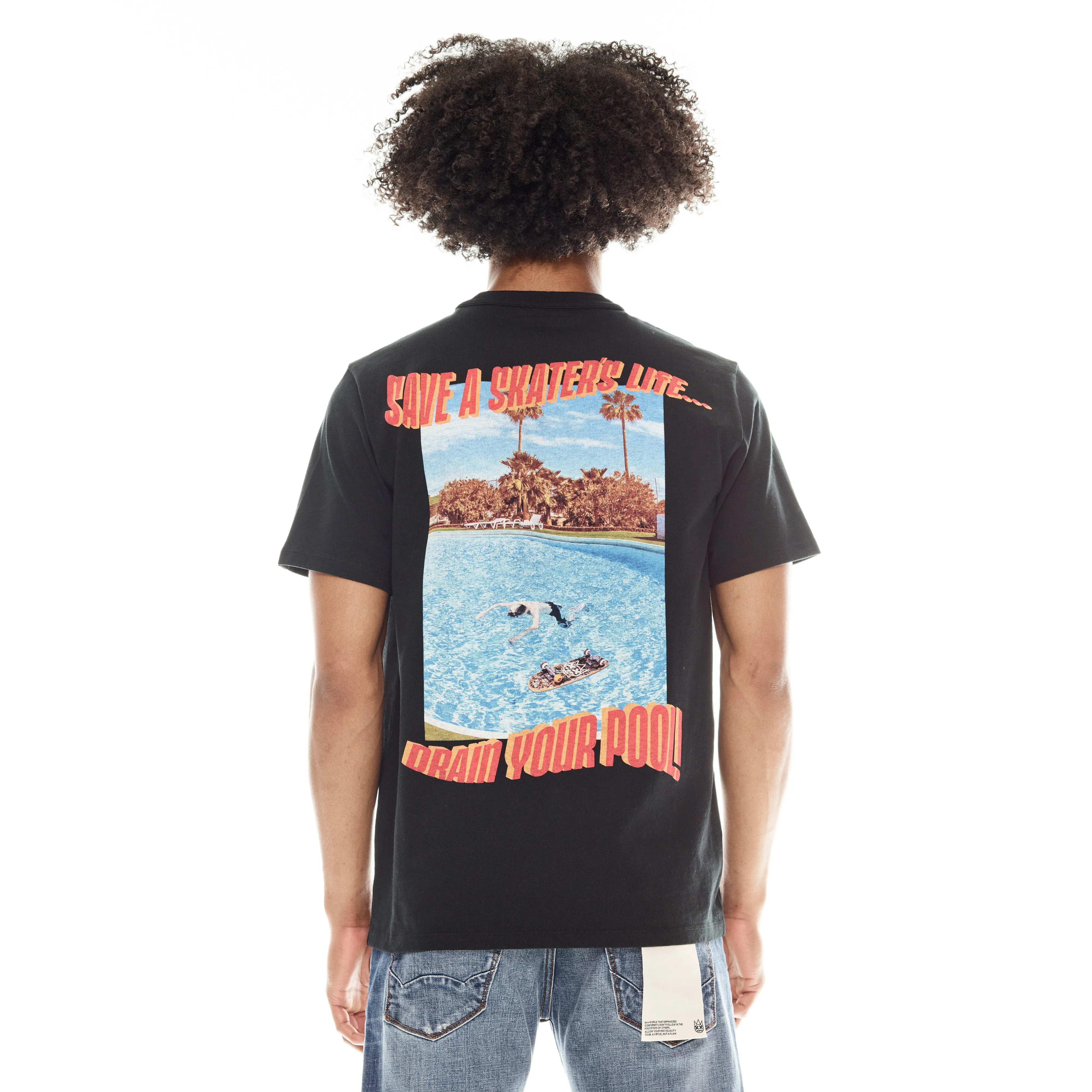 SHORT SLEEVE CREW NECK TEE "SAVE A SKATER" IN PIRATE BLACK