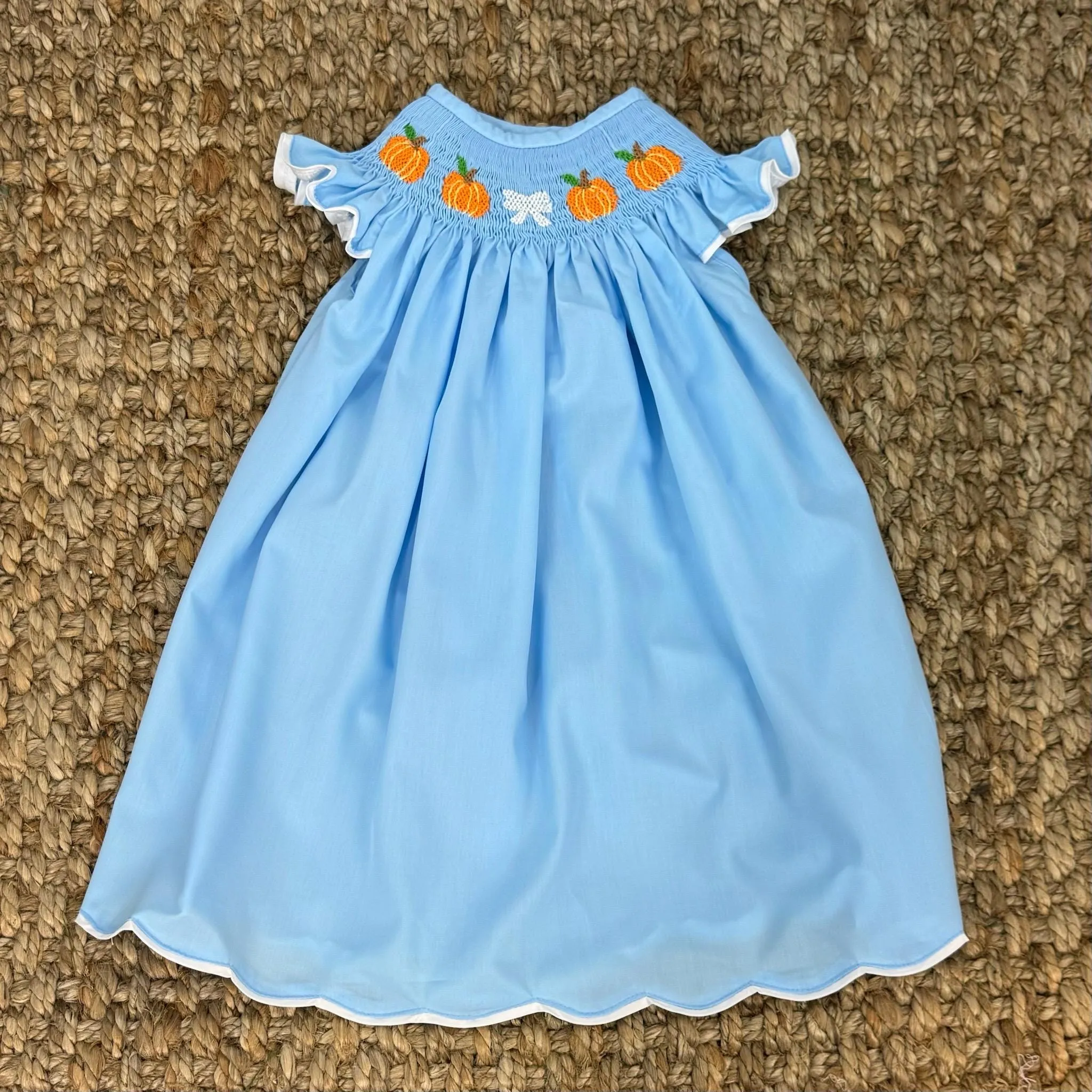 Smocked Pumpkin Dress with Bow & Flutter Sleeves