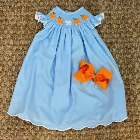 Smocked Pumpkin Dress with Bow & Flutter Sleeves