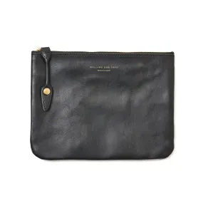 SQUARE ZIP & SNAP POUCH size M -BLACK LEATHER