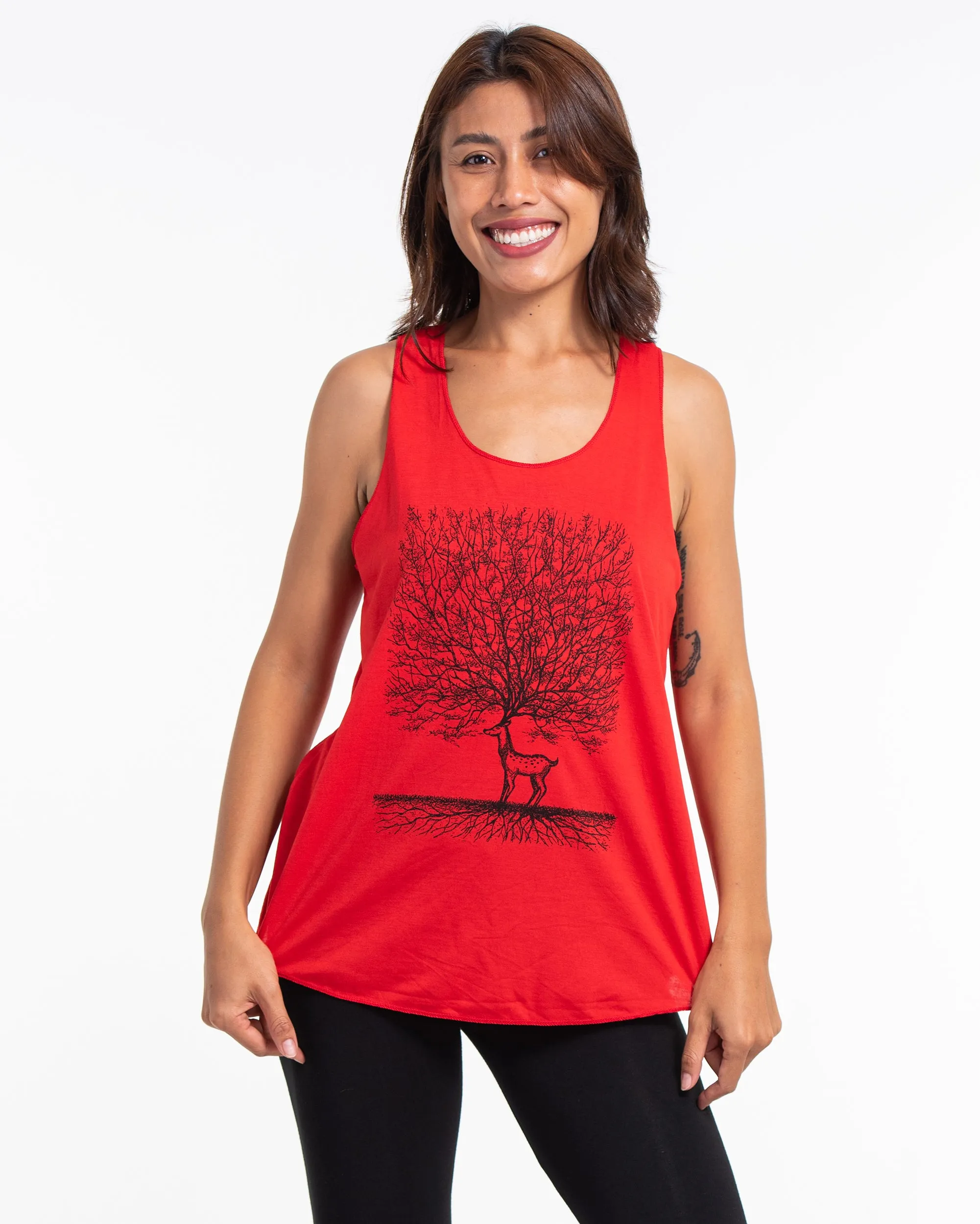 Super Soft Cotton Womens Bambi Tree Tank Top in Red