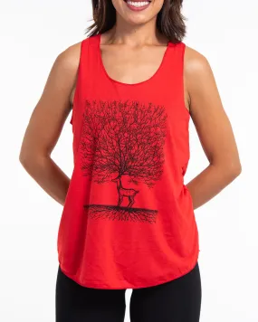 Super Soft Cotton Womens Bambi Tree Tank Top in Red