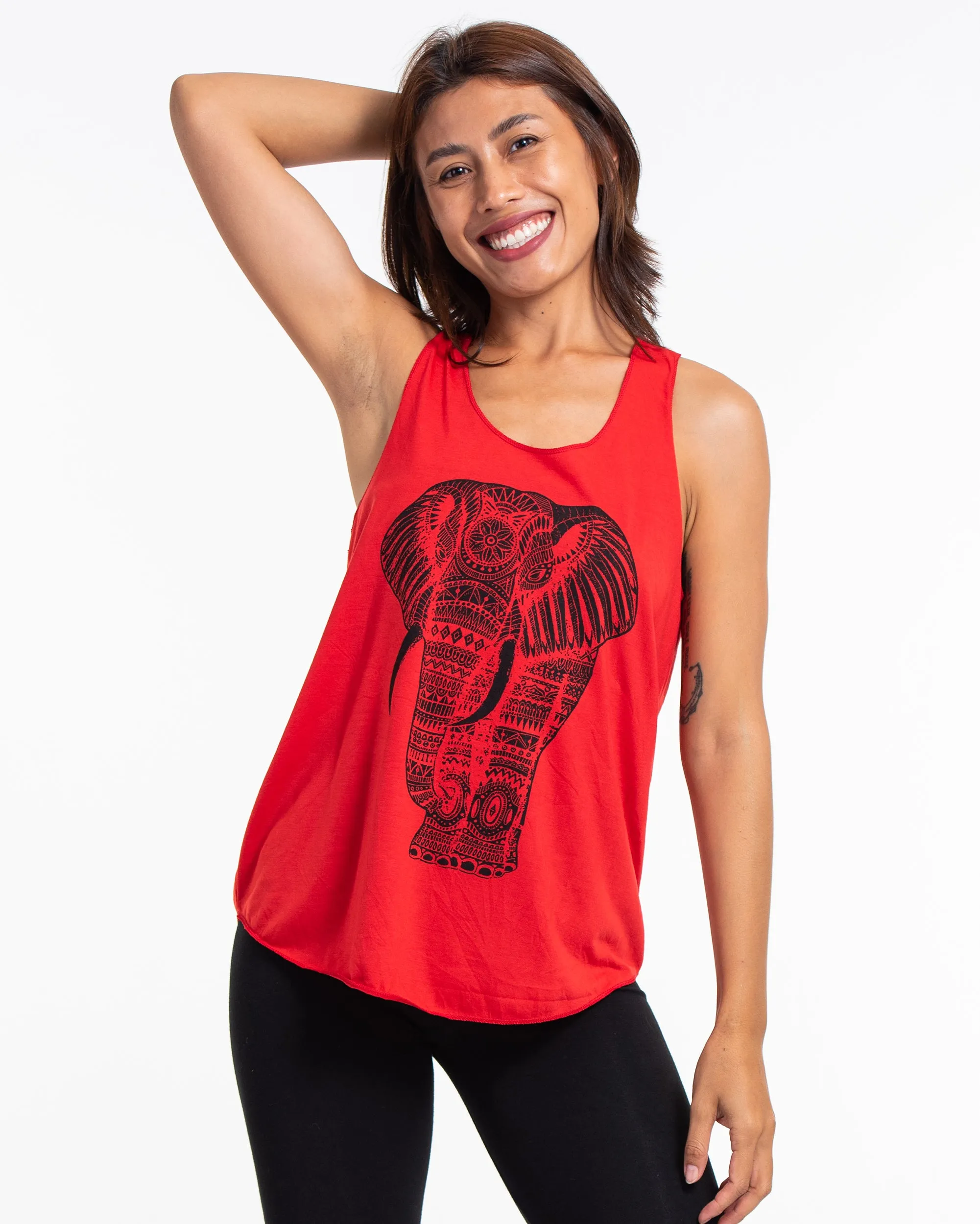 Super Soft Cotton Womens Regal Elephant Tank Top in Red