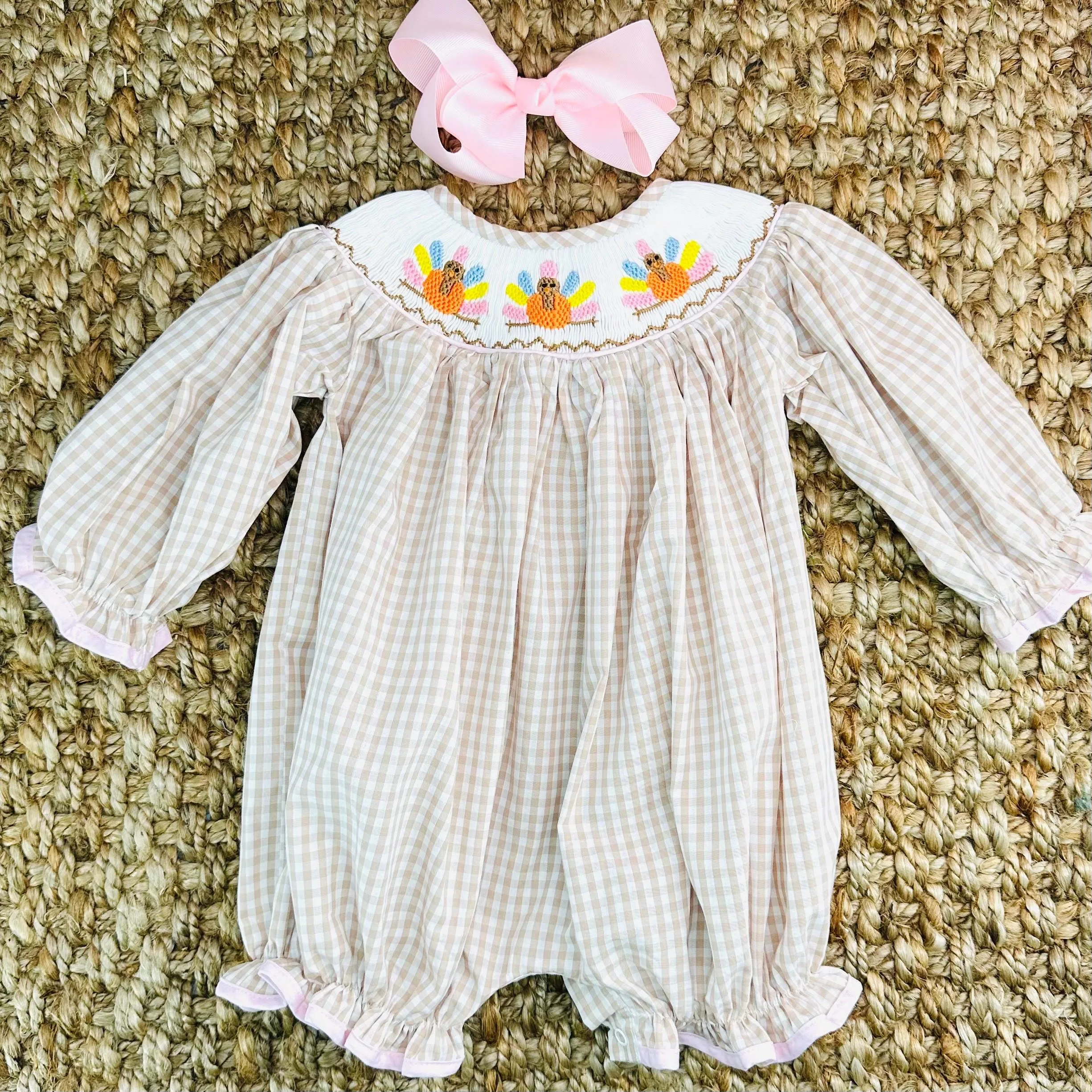 Turkey Smocked Gingham Bubble