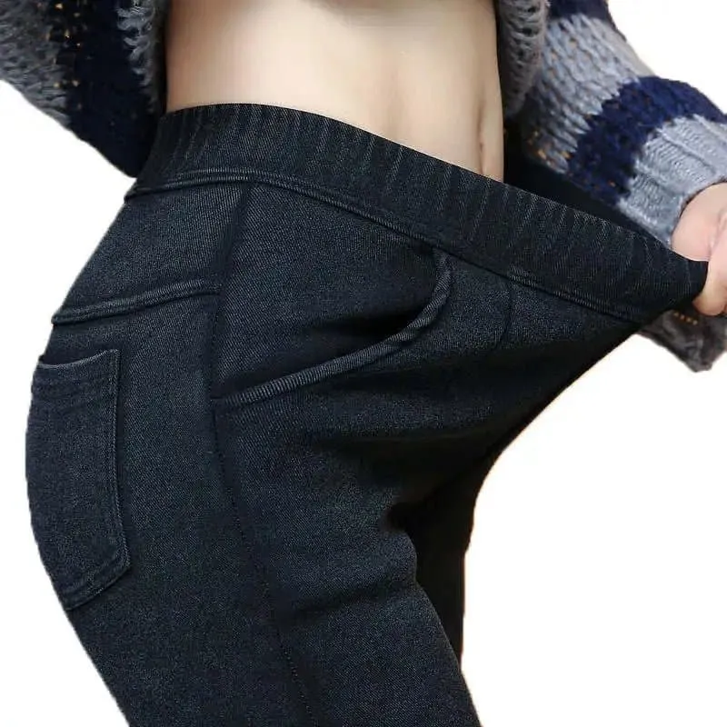 Velvet Lined Denim Leggings with Booty Lifting - Thick Winter Pants