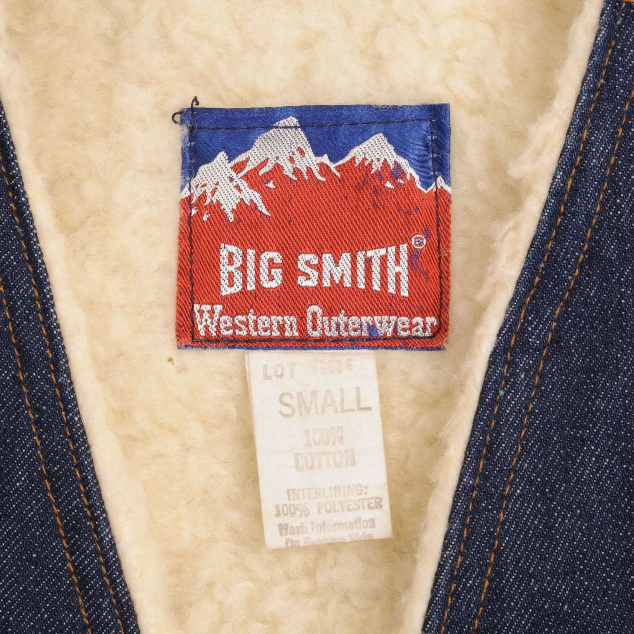 VINTAGE BIG SMITH SHERPA DENIM VEST SIZE SMALL MADE IN USA 1960S