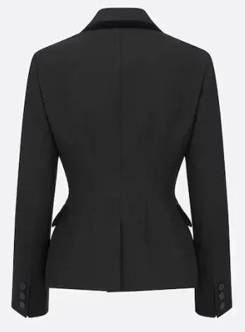 Women’s Black Double-Breasted Velvet-Trim Blazer