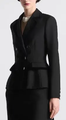 Women’s Black Double-Breasted Velvet-Trim Blazer