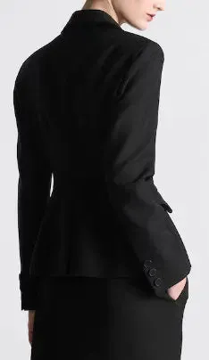 Women’s Black Double-Breasted Velvet-Trim Blazer